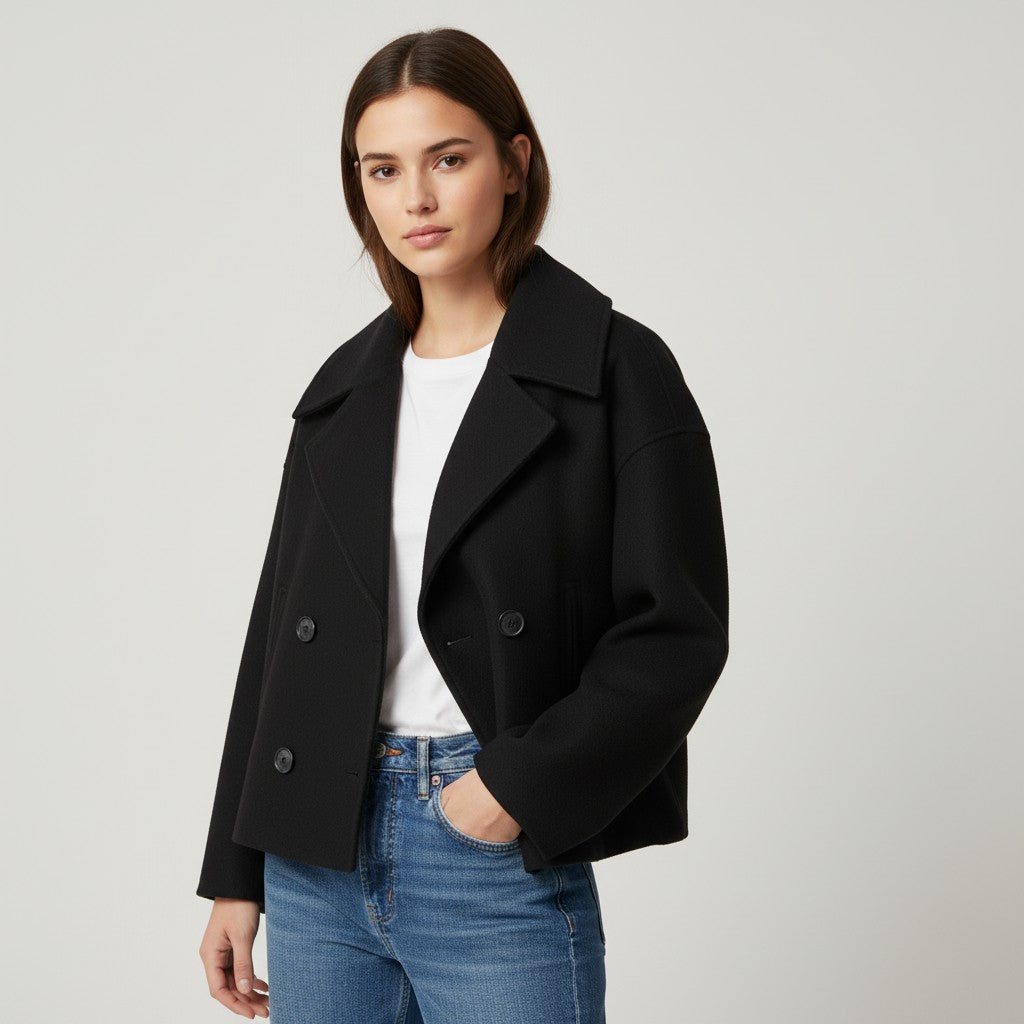 Vyana Collective Double-Breasted Short Women’s Coat-Vyana Collective