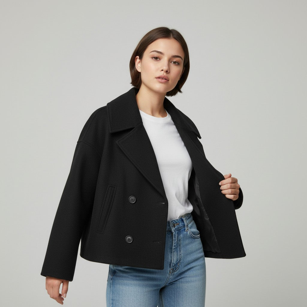 Vyana Collective Double-Breasted Short Women’s Coat-Vyana Collective
