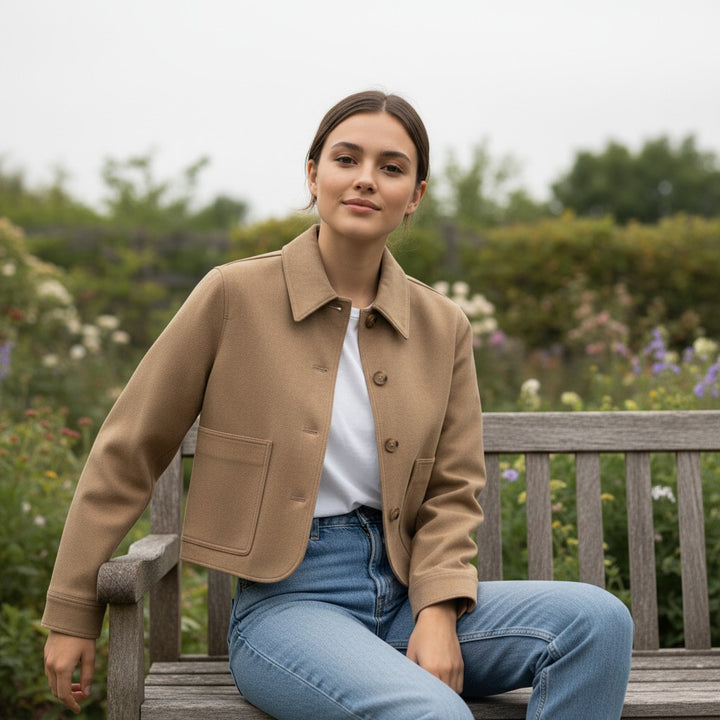 Vyana Collective Women’s Camel Suede Coat with Button Closure-Vyana Collective