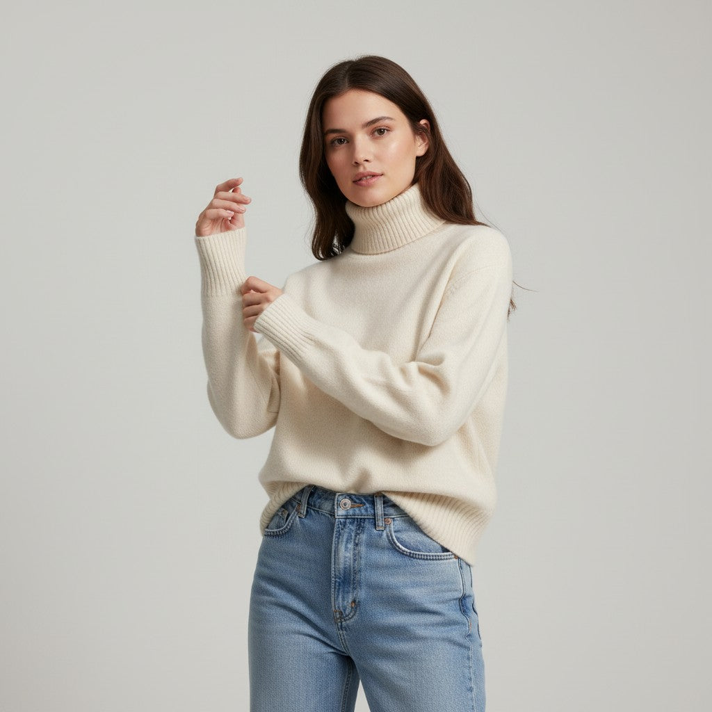 Vyana Collective Women’s Cashmere Turtleneck Sweater-Vyana Collective