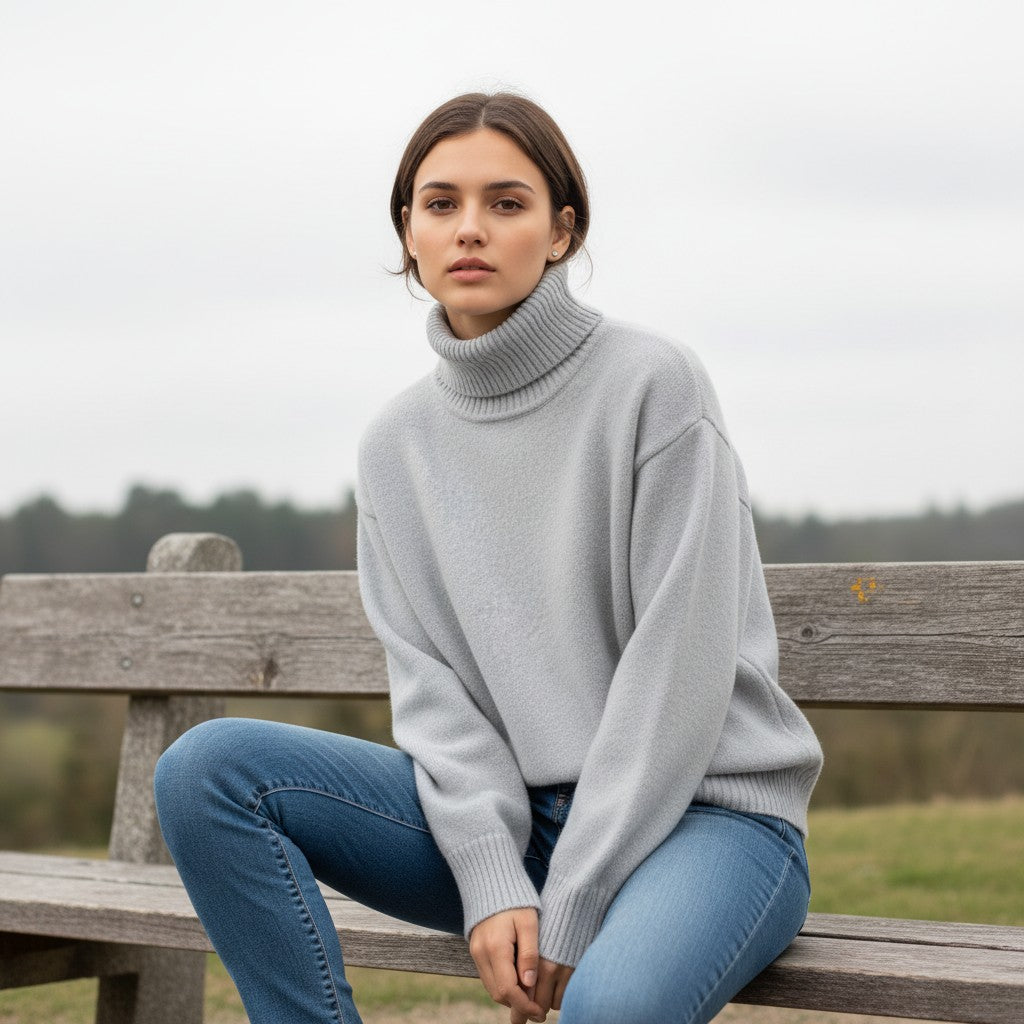 Vyana Collective Women’s Cashmere Turtleneck Sweater-Vyana Collective