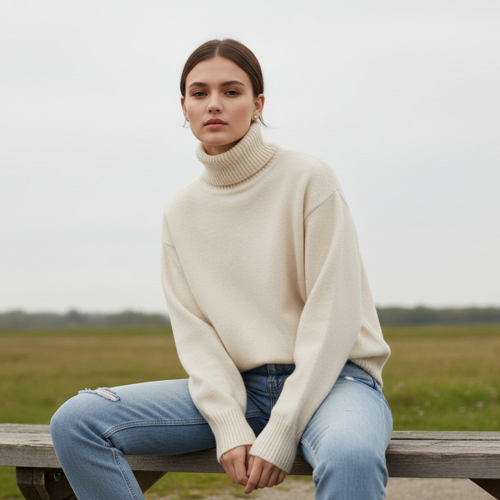 Vyana Collective Women’s Cashmere Turtleneck Sweater-Vyana Collective