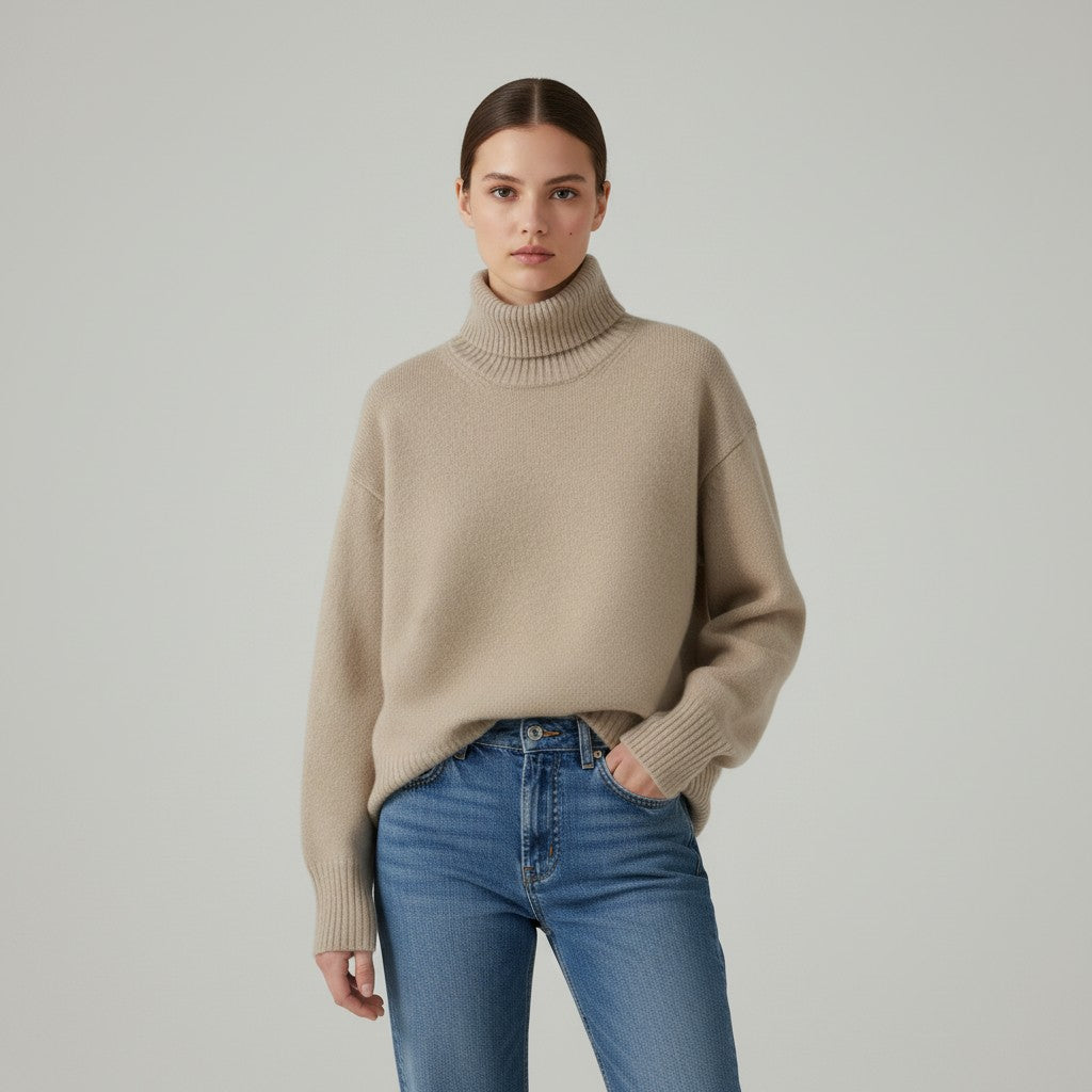Vyana Collective Women’s Cashmere Turtleneck Sweater-Vyana Collective