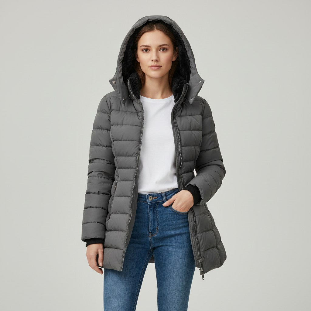 Vyana Collective Women’s Long Winter Coat with Fleece Lining-Vyana Collective
