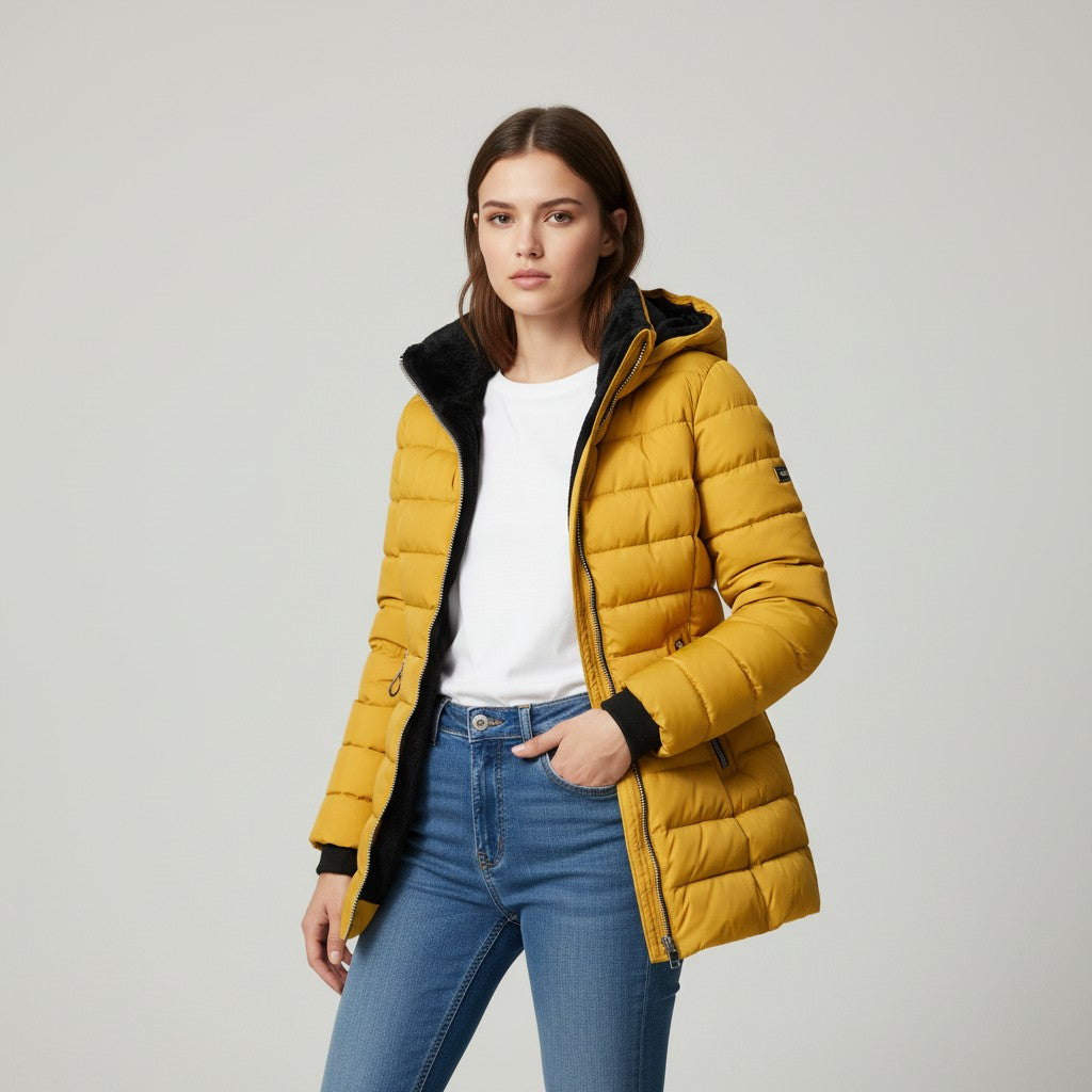 Vyana Collective Women’s Long Winter Coat with Fleece Lining-Vyana Collective