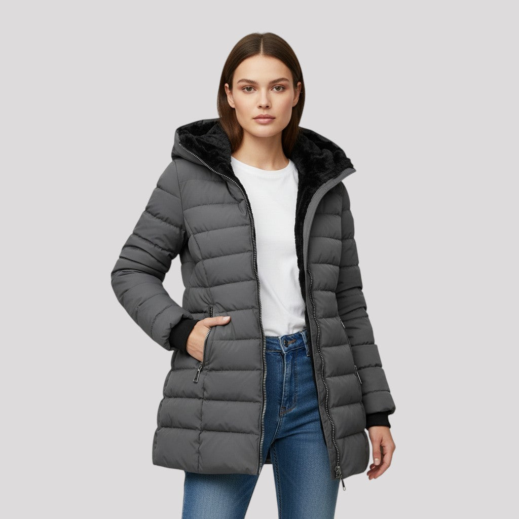 Vyana Collective Women’s Long Winter Coat with Fleece Lining-Vyana Collective