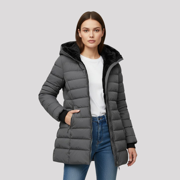 Vyana Collective Women’s Long Winter Coat with Fleece Lining-Vyana Collective
