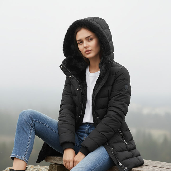 Vyana Collective Women’s Long Winter Coat with Fleece Lining-Vyana Collective