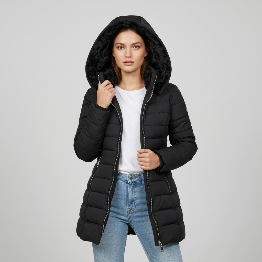 Vyana Collective Women’s Long Winter Coat with Fleece Lining-Vyana Collective