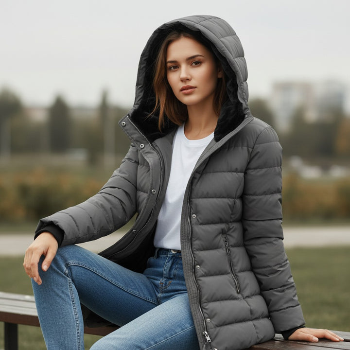 Vyana Collective Women’s Long Winter Coat with Fleece Lining-Vyana Collective