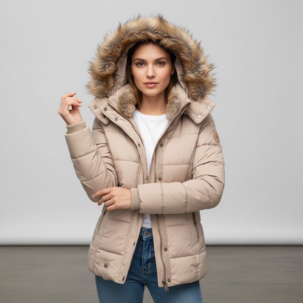 Vyana Collective Women’s Quilted Cotton Puffer Jacket-Vyana Collective