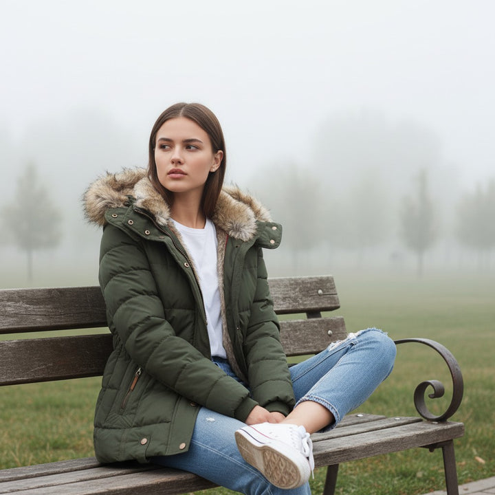 Vyana Collective Women’s Quilted Cotton Puffer Jacket-Vyana Collective