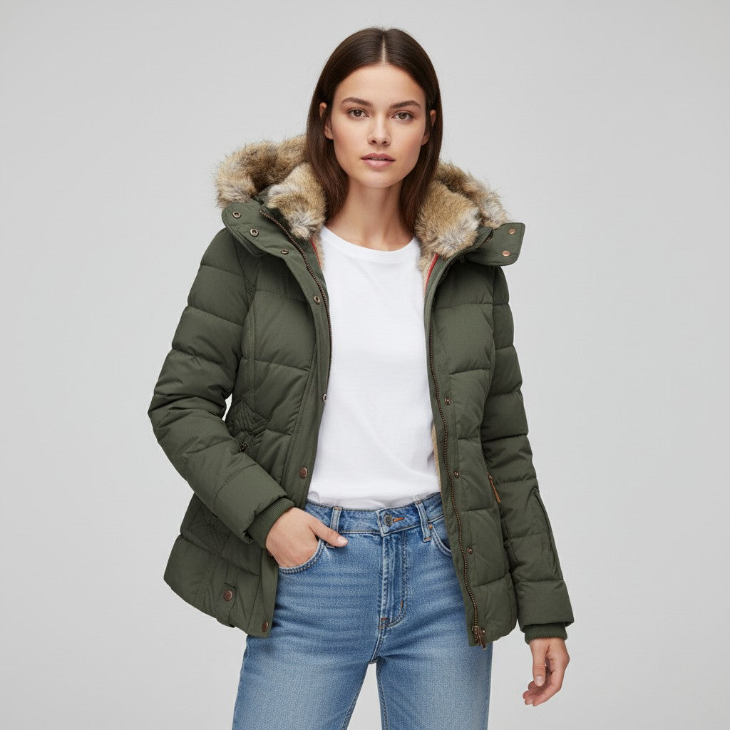 Vyana Collective Women’s Quilted Cotton Puffer Jacket-Vyana Collective