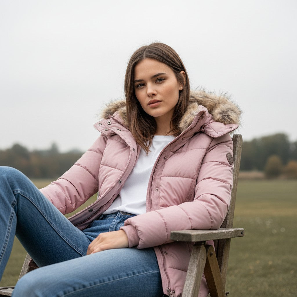 Vyana Collective Women's Winter Jacket with Collar and Faux Fur Trim-Vyana Collective