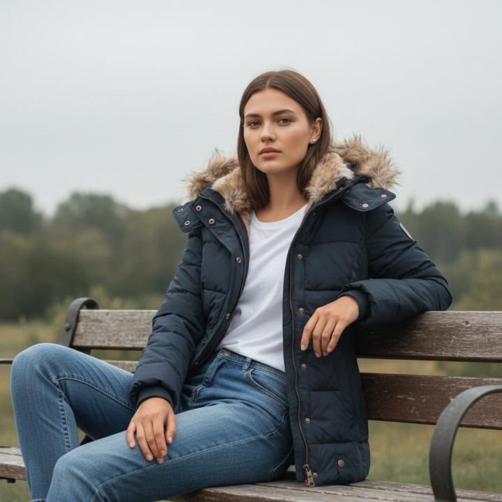 Vyana Collective Women's Winter Jacket with Collar and Faux Fur Trim-Vyana Collective