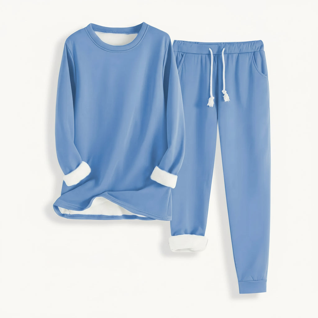 2-Piece Burgundy Fleece-Lined Loungewear Set for Women-Vyana Collective