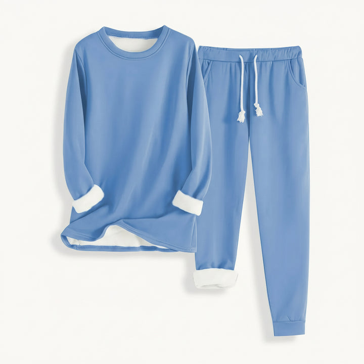 2-Piece Burgundy Fleece-Lined Loungewear Set for Women-Vyana Collective