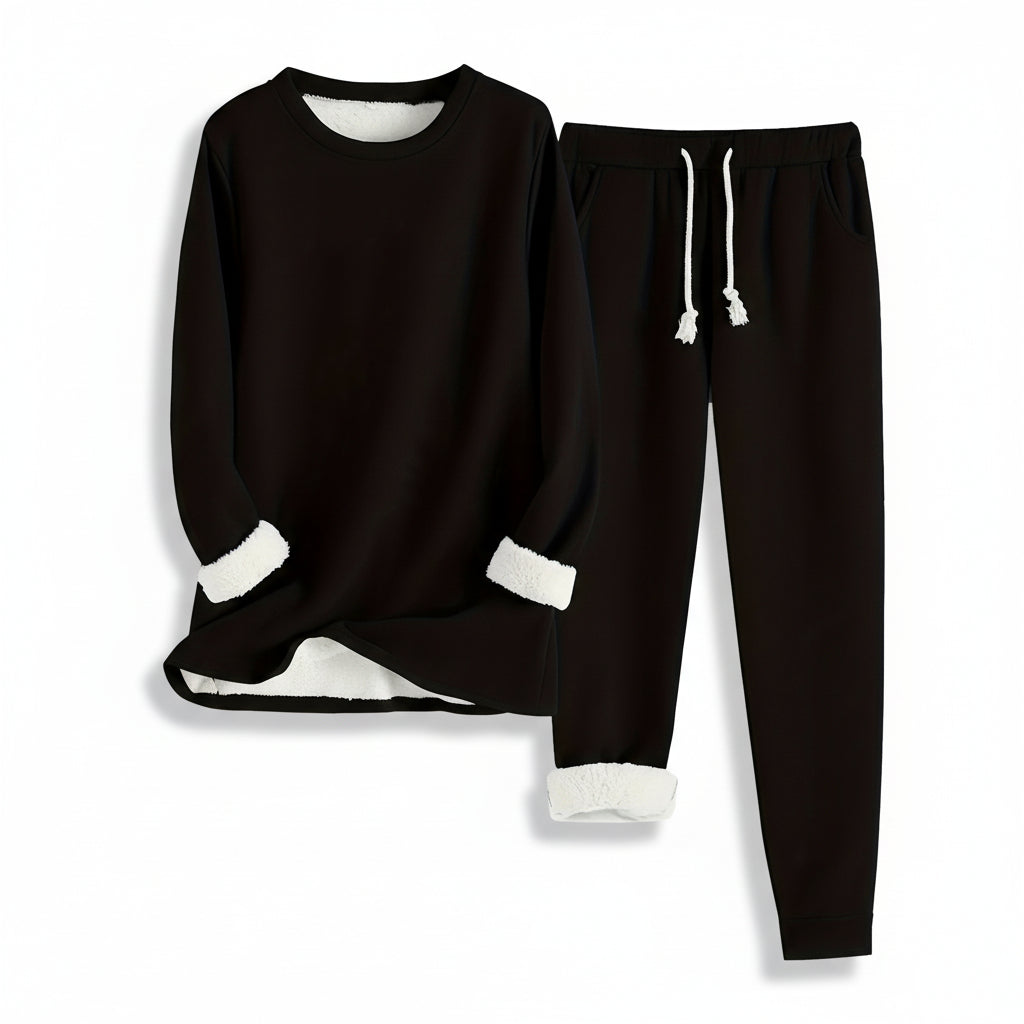 2-Piece Burgundy Fleece-Lined Loungewear Set for Women-Vyana Collective