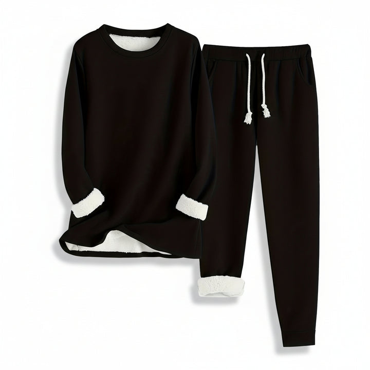 2-Piece Burgundy Fleece-Lined Loungewear Set for Women-Vyana Collective