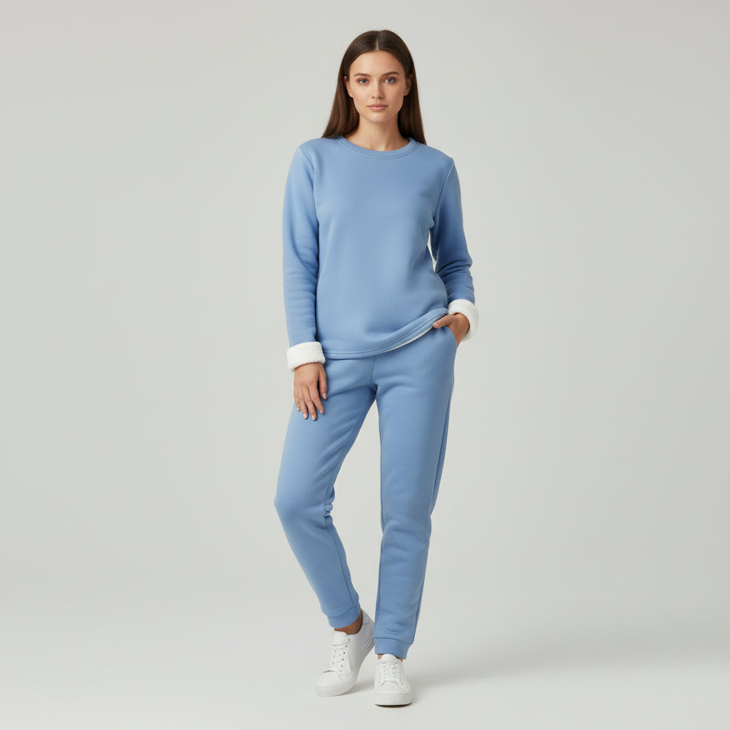 2-Piece Burgundy Fleece-Lined Loungewear Set for Women-Vyana Collective