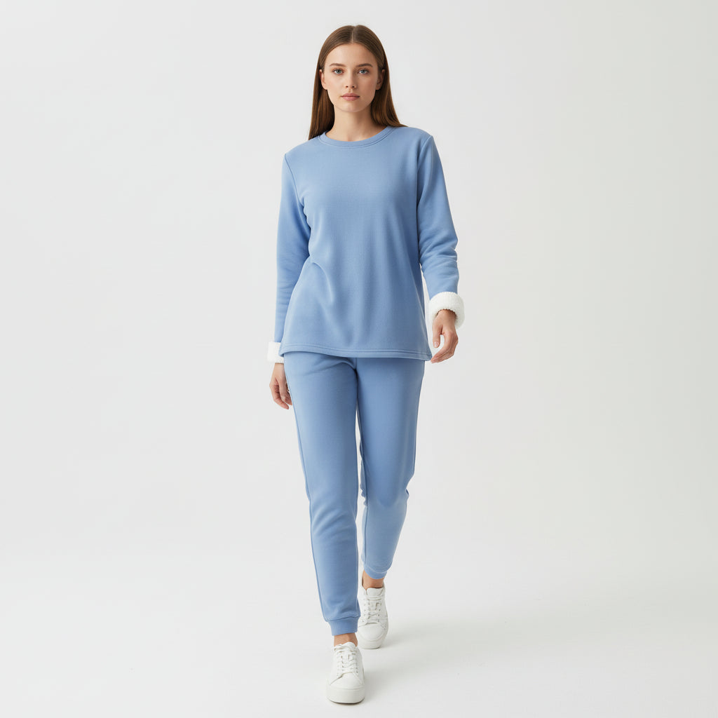 2-Piece Burgundy Fleece-Lined Loungewear Set for Women-Vyana Collective