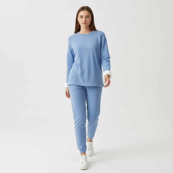 2-Piece Burgundy Fleece-Lined Loungewear Set for Women-Vyana Collective