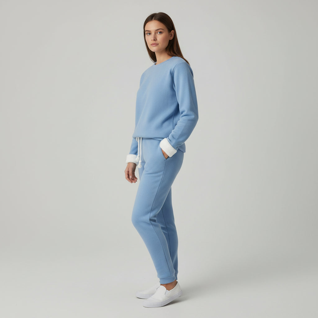 2-Piece Burgundy Fleece-Lined Loungewear Set for Women-Vyana Collective