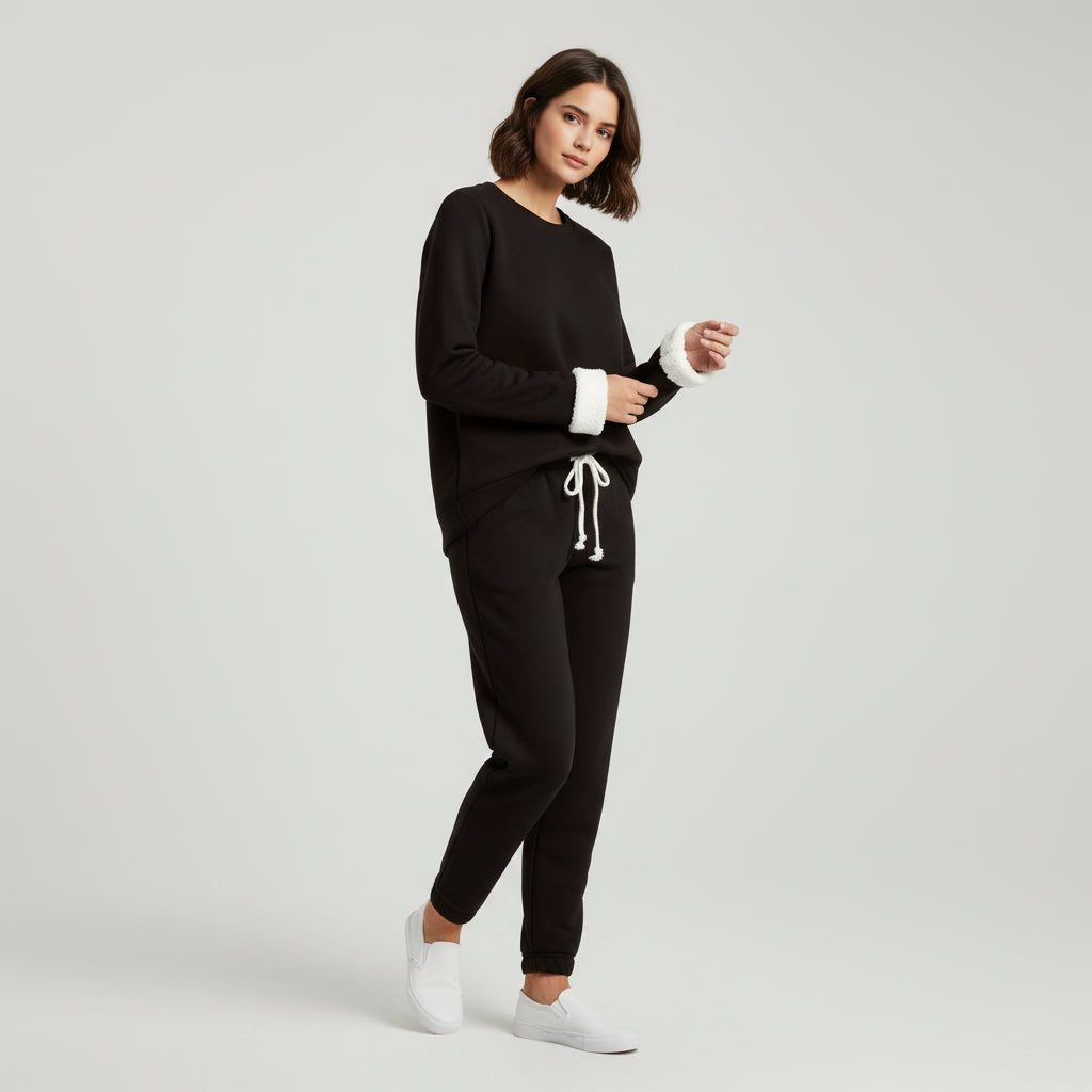 2-Piece Burgundy Fleece-Lined Loungewear Set for Women-Vyana Collective