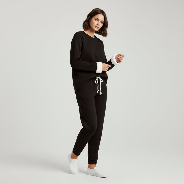 2-Piece Burgundy Fleece-Lined Loungewear Set for Women-Vyana Collective