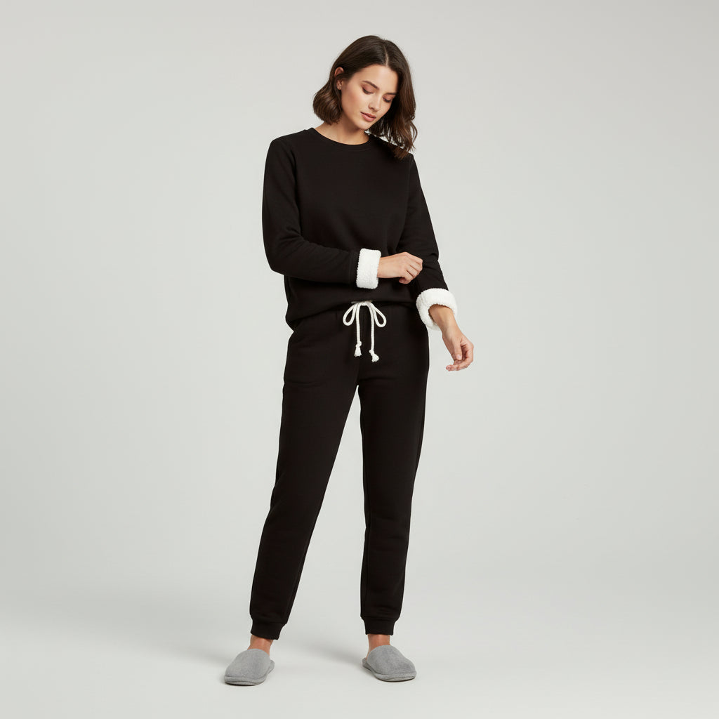 2-Piece Burgundy Fleece-Lined Loungewear Set for Women-Vyana Collective