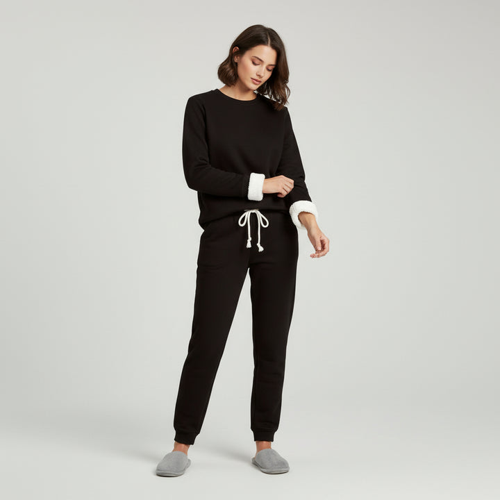 2-Piece Burgundy Fleece-Lined Loungewear Set for Women-Vyana Collective