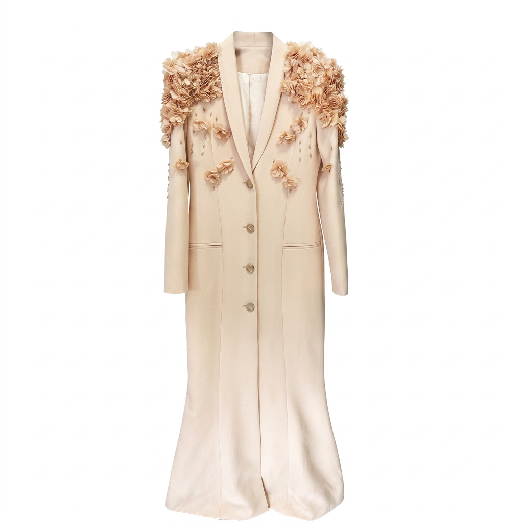 3D Floral Embellished Blazer Maxi Dress for Gala Evenings and Statement Elegance Women-Vyana Collective