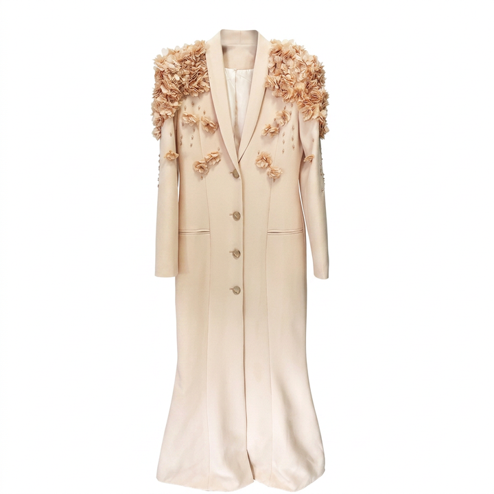 3D Floral Embellished Blazer Maxi Dress for Gala Evenings and Statement Elegance Women-Vyana Collective