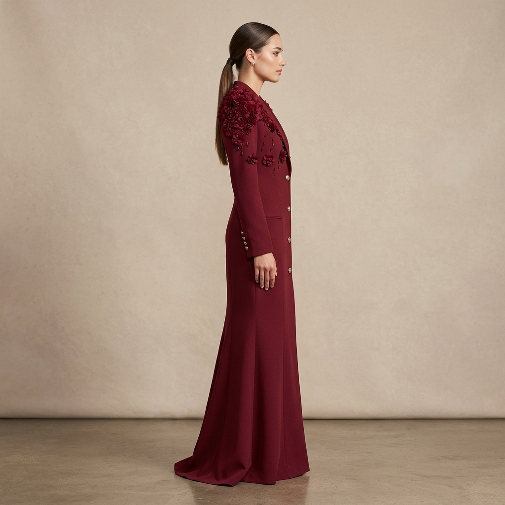 3D Floral Embellished Blazer Maxi Dress for Gala Evenings and Statement Elegance Women-Vyana Collective