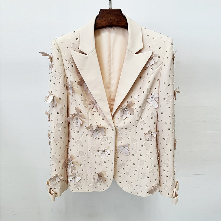 3D Floral Embellished Tailored Blazer and Wide Leg Pants Set for Meetings Ready and Executive Elegance Women-Vyana Collective