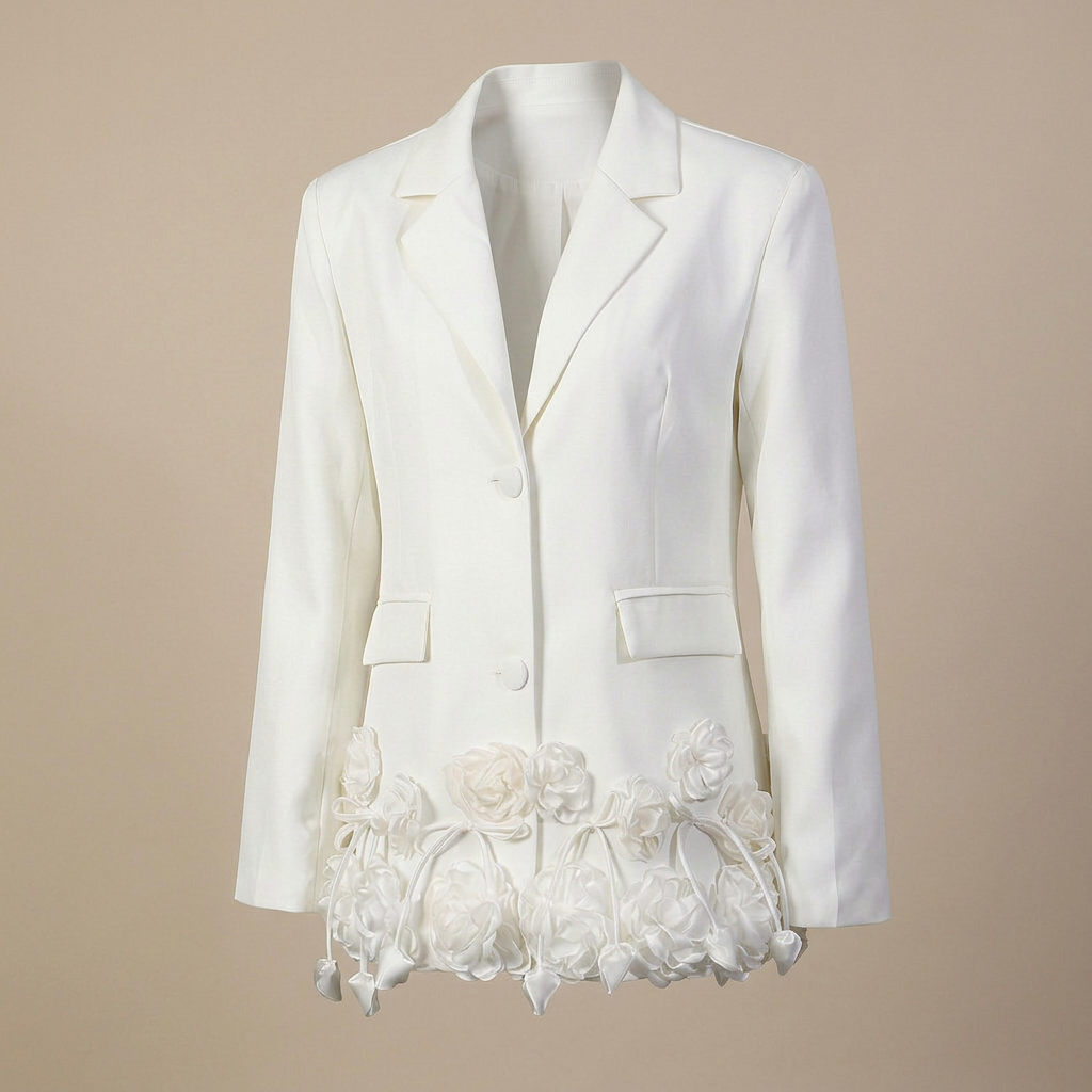 3D Floral Hem Tailored Blazer-Vyana Collective