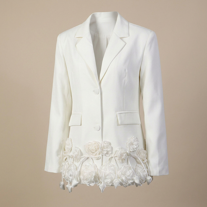 3D Floral Hem Tailored Blazer-Vyana Collective