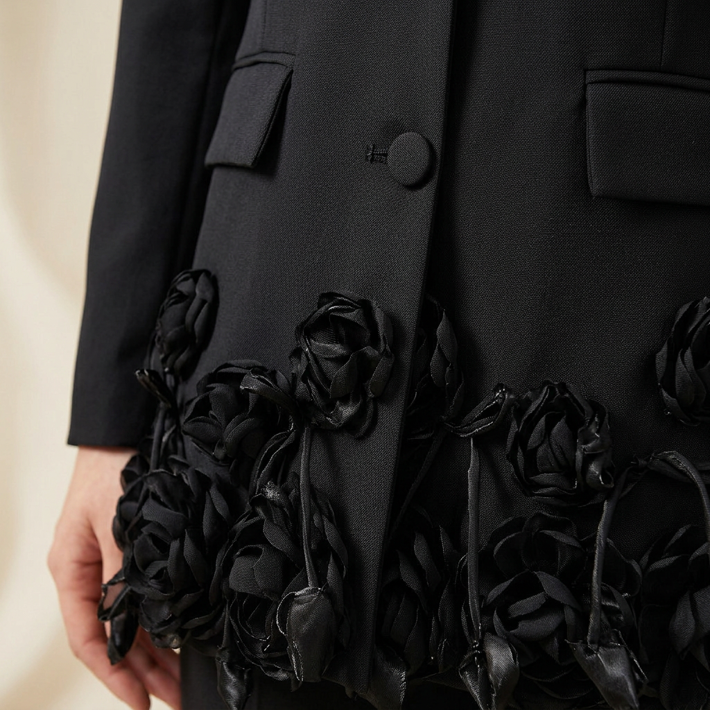 3D Floral Hem Tailored Blazer-Vyana Collective