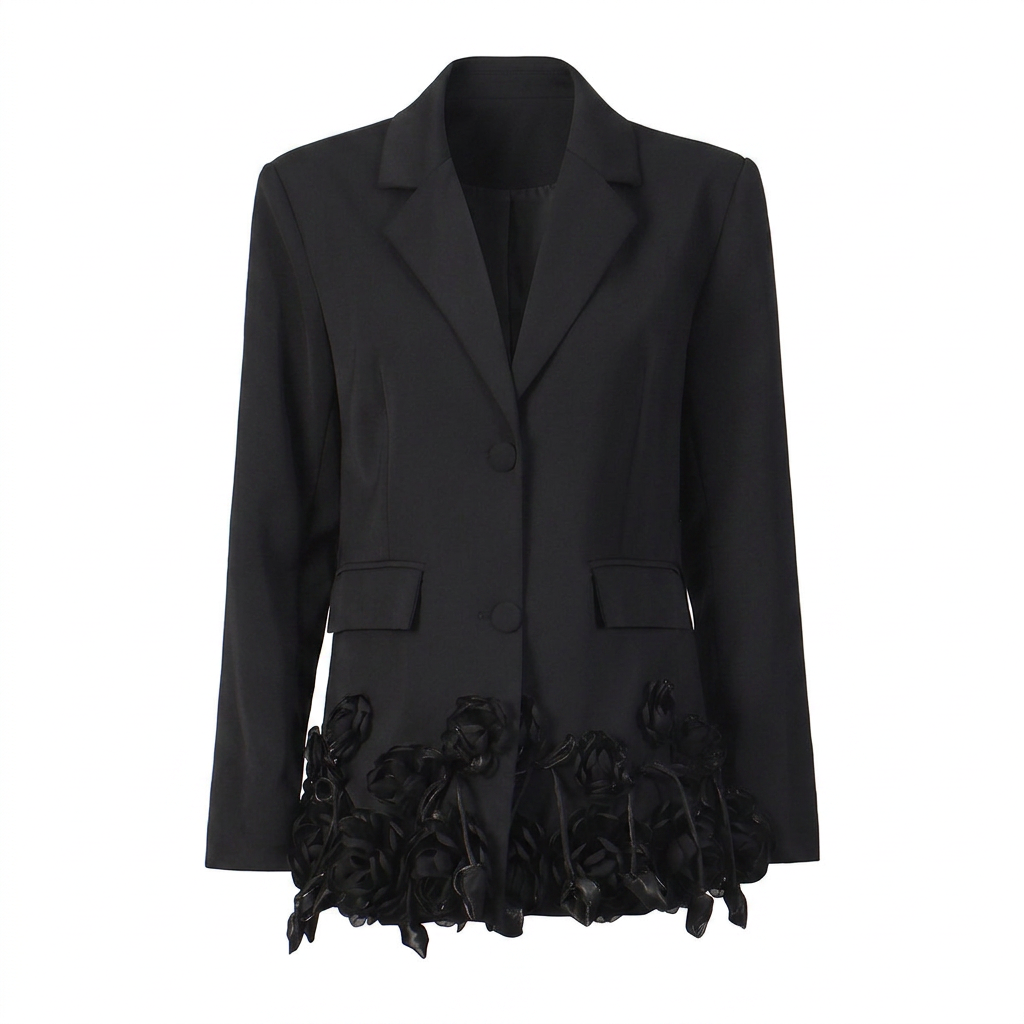 3D Floral Hem Tailored Blazer-Vyana Collective