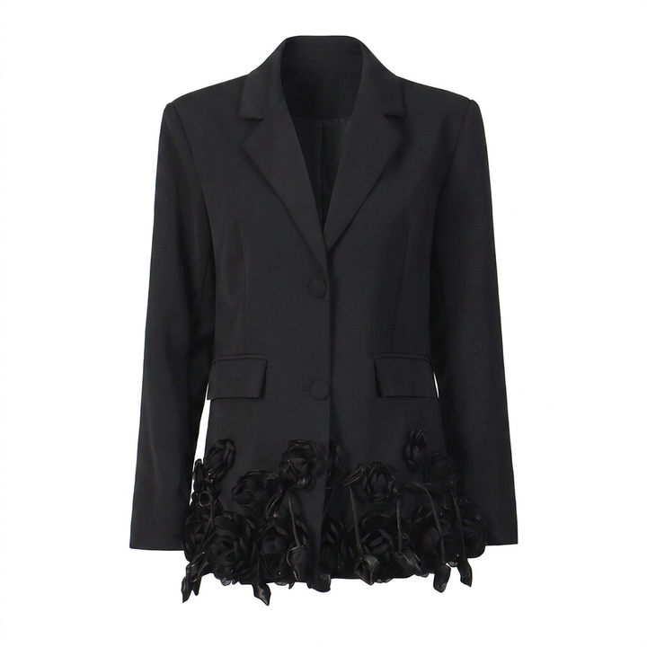 3D Floral Hem Tailored Blazer-Vyana Collective