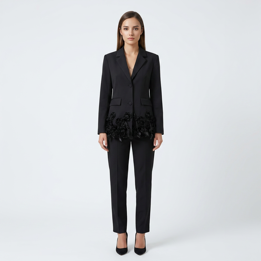 3D Floral Hem Tailored Blazer-Vyana Collective