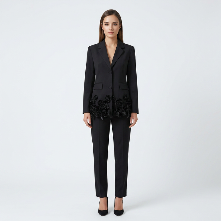 3D Floral Hem Tailored Blazer-Vyana Collective