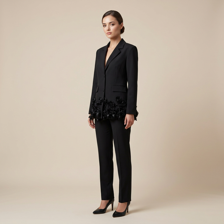 3D Floral Hem Tailored Blazer-Vyana Collective
