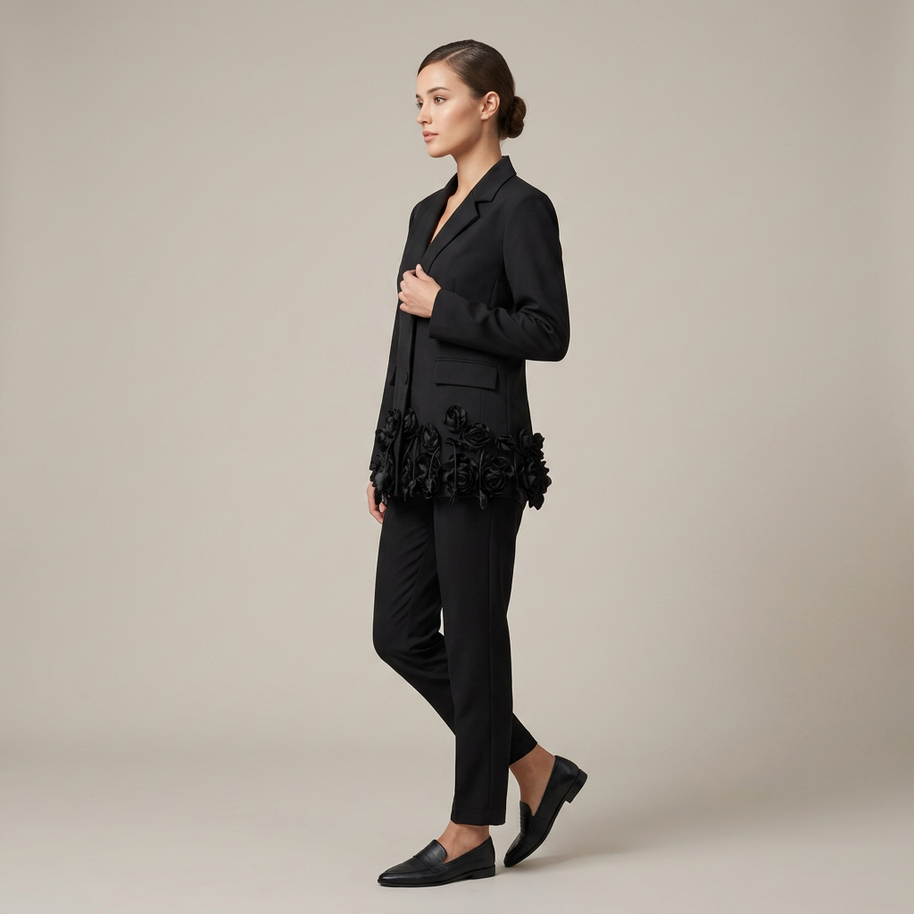 3D Floral Hem Tailored Blazer-Vyana Collective
