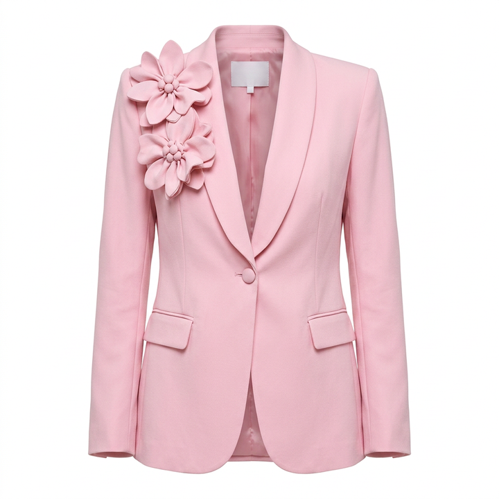 3D Floral Shawl Lapel Blazer and Wide Leg Pants Set for Weddings and Executive Elegance Women-Vyana Collective