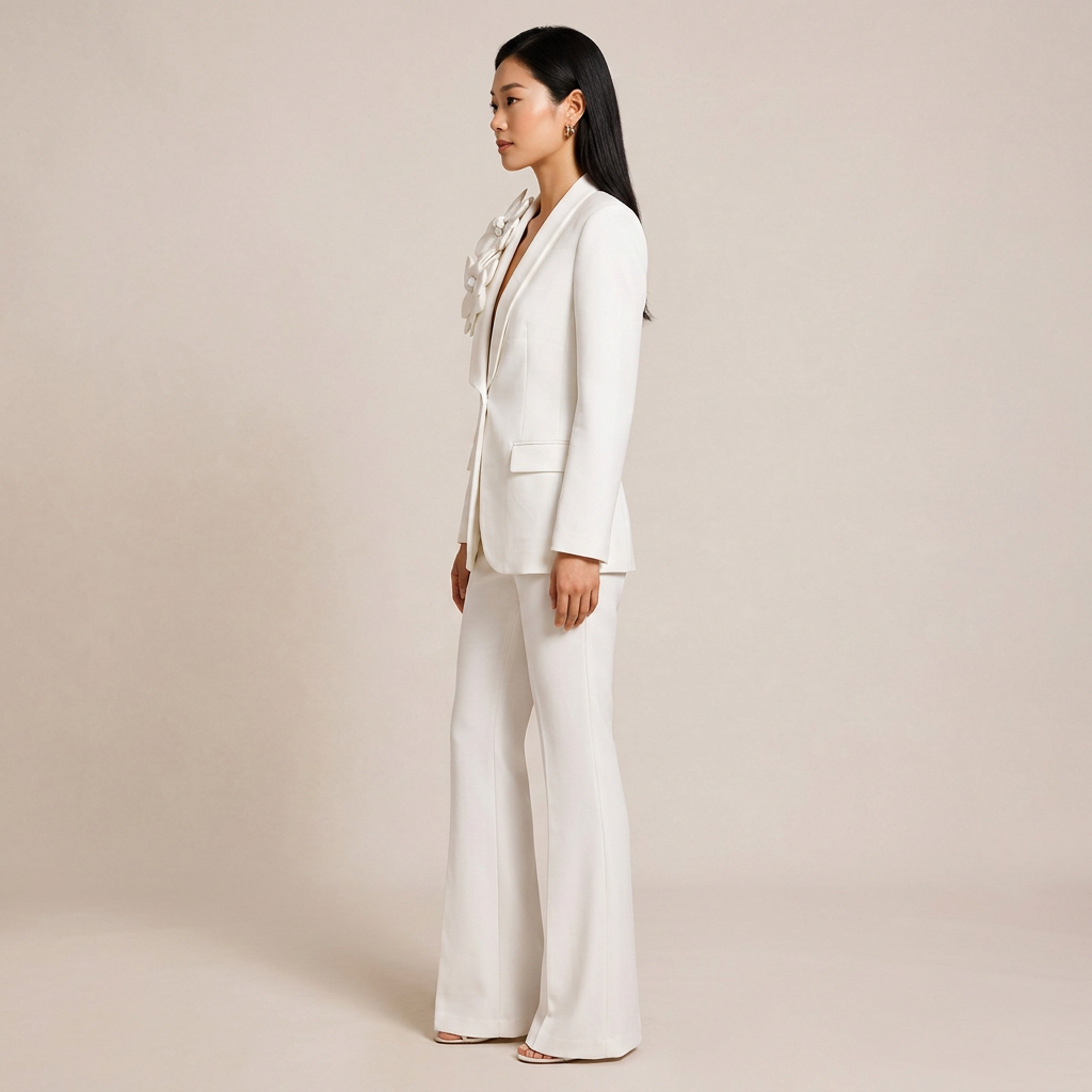3D Floral Shawl Lapel Blazer and Wide Leg Pants Set for Weddings and Executive Elegance Women-Vyana Collective