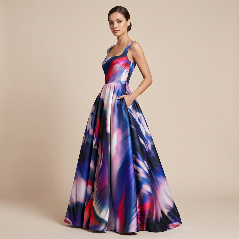 Abstract Print Sleeveless Maxi Dress for Friday Night Vibes Women-Vyana Collective