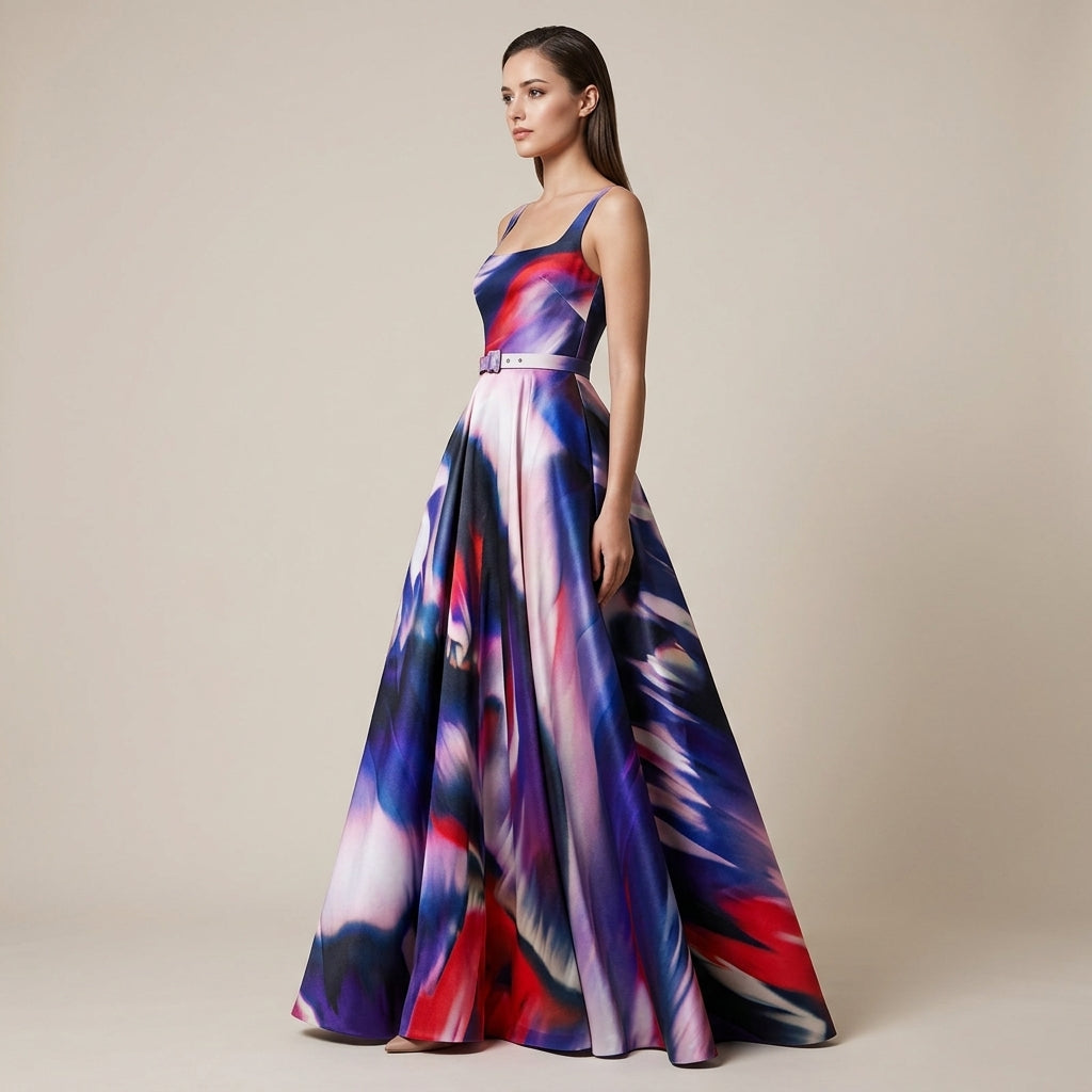 Abstract Print Sleeveless Maxi Dress for Friday Night Vibes Women-Vyana Collective