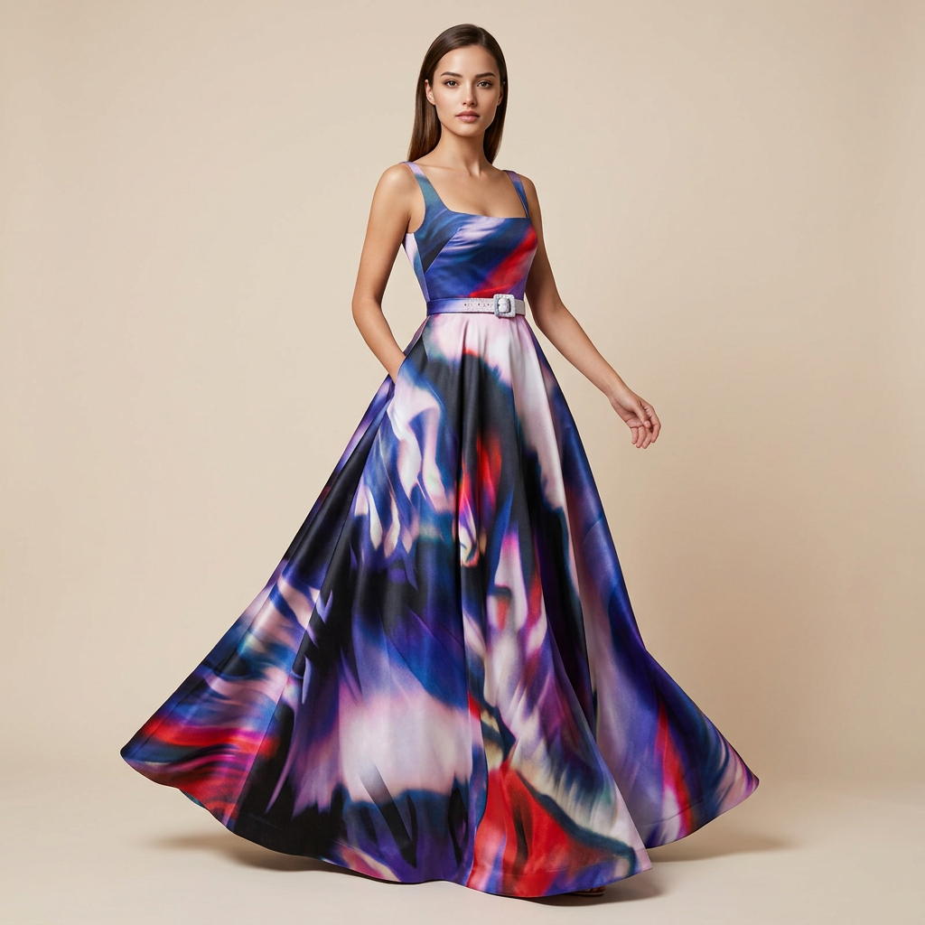 Abstract Print Sleeveless Maxi Dress for Friday Night Vibes Women-Vyana Collective