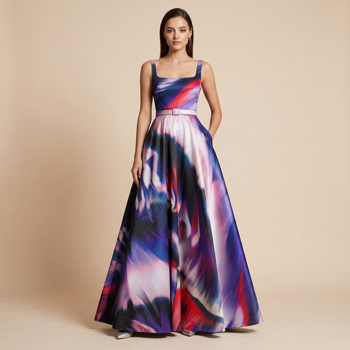 Abstract Print Sleeveless Maxi Dress for Friday Night Vibes Women-Vyana Collective